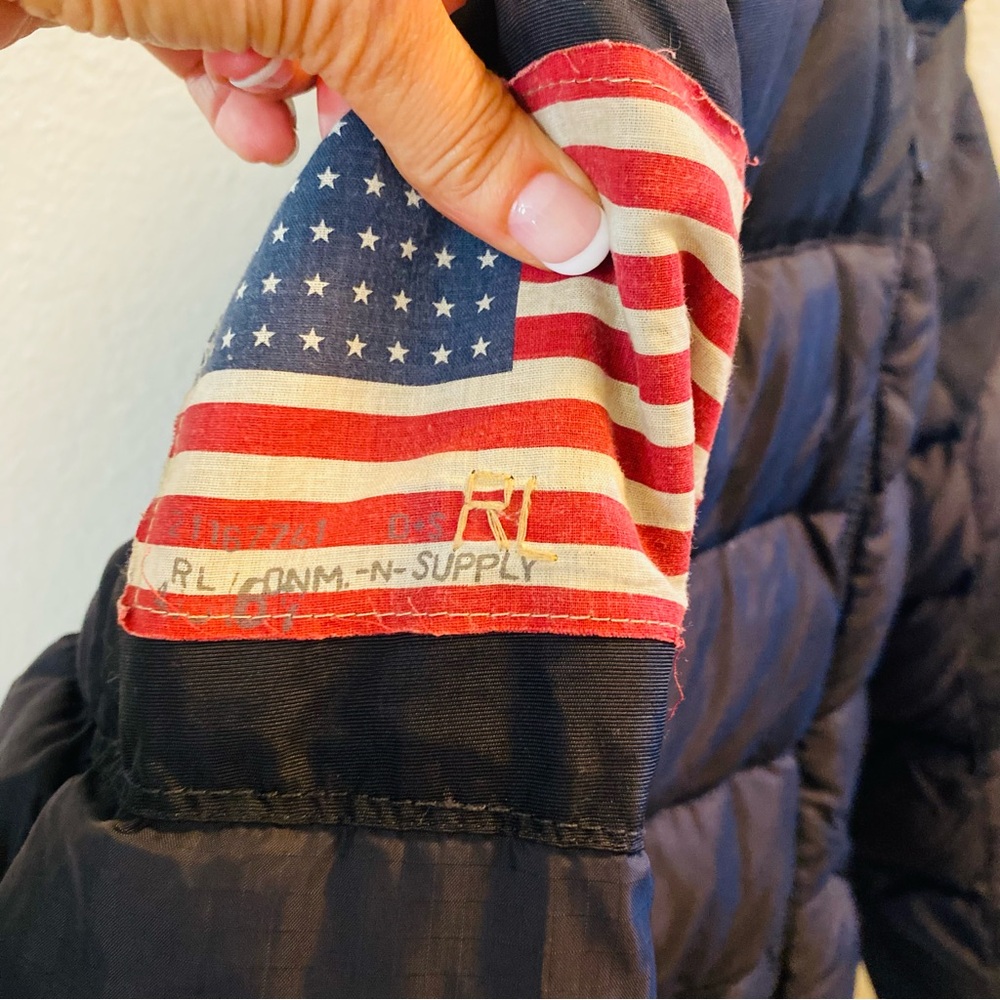 RALPH LAUREN DENIM & SUPPLY Black Puffer Bomber Jacket American Flag Arm Detail - Picture 3 of 8
